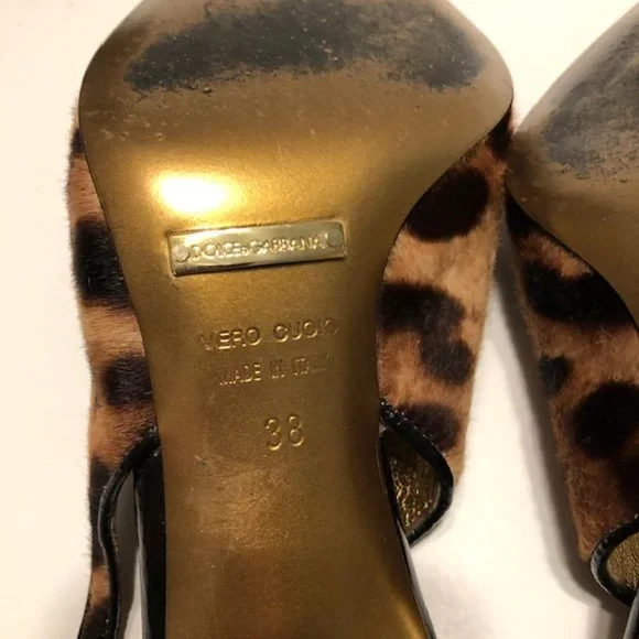 Dolce & Gabbana Sz 38 Vintage Vero Cuoio Leopard Pointed Toe 3” Slingback Pumps - Picture 12 of 16